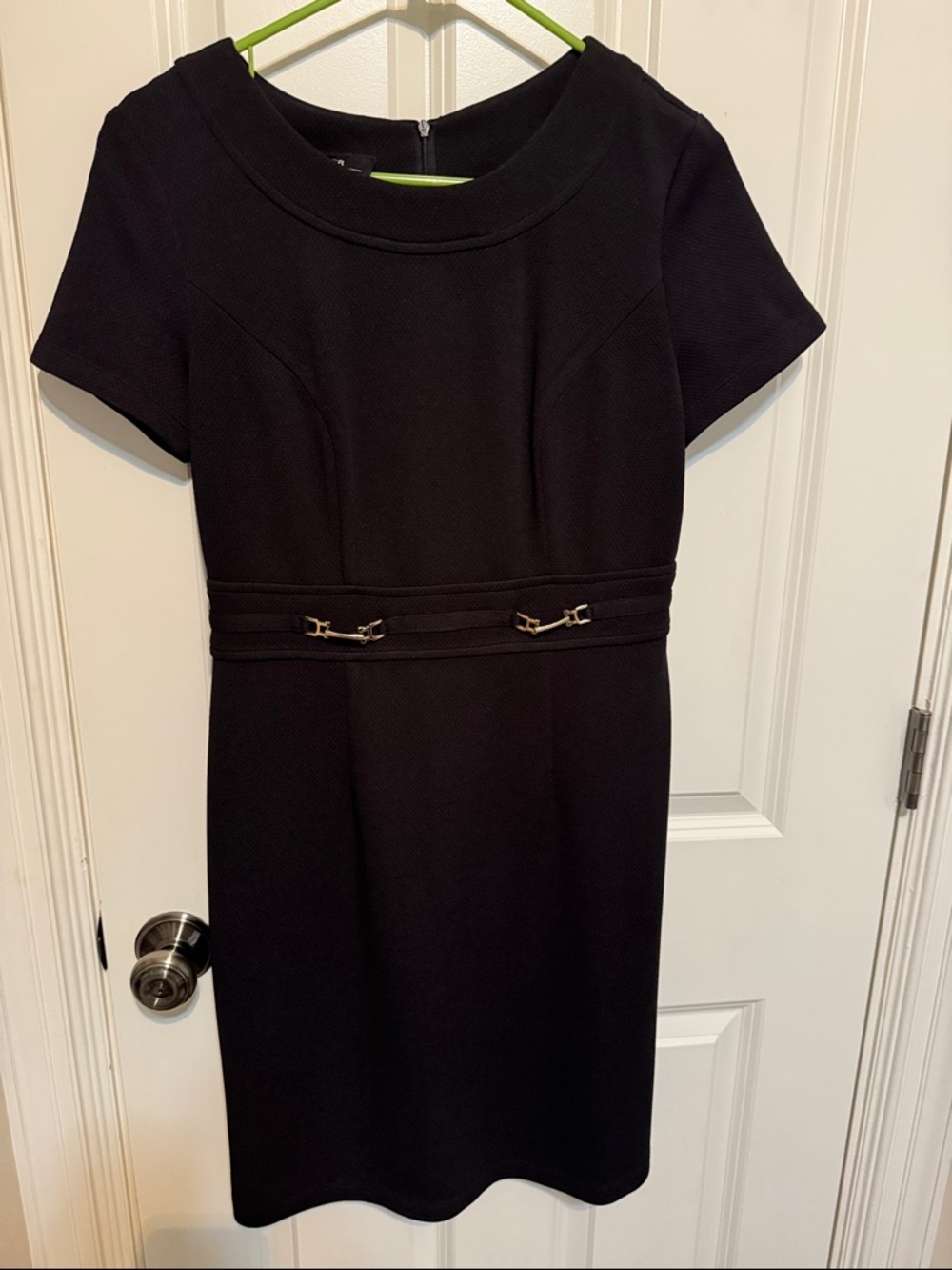 AGB Black Short-Sleeve Midi Sheath Dress with Waist Hardware